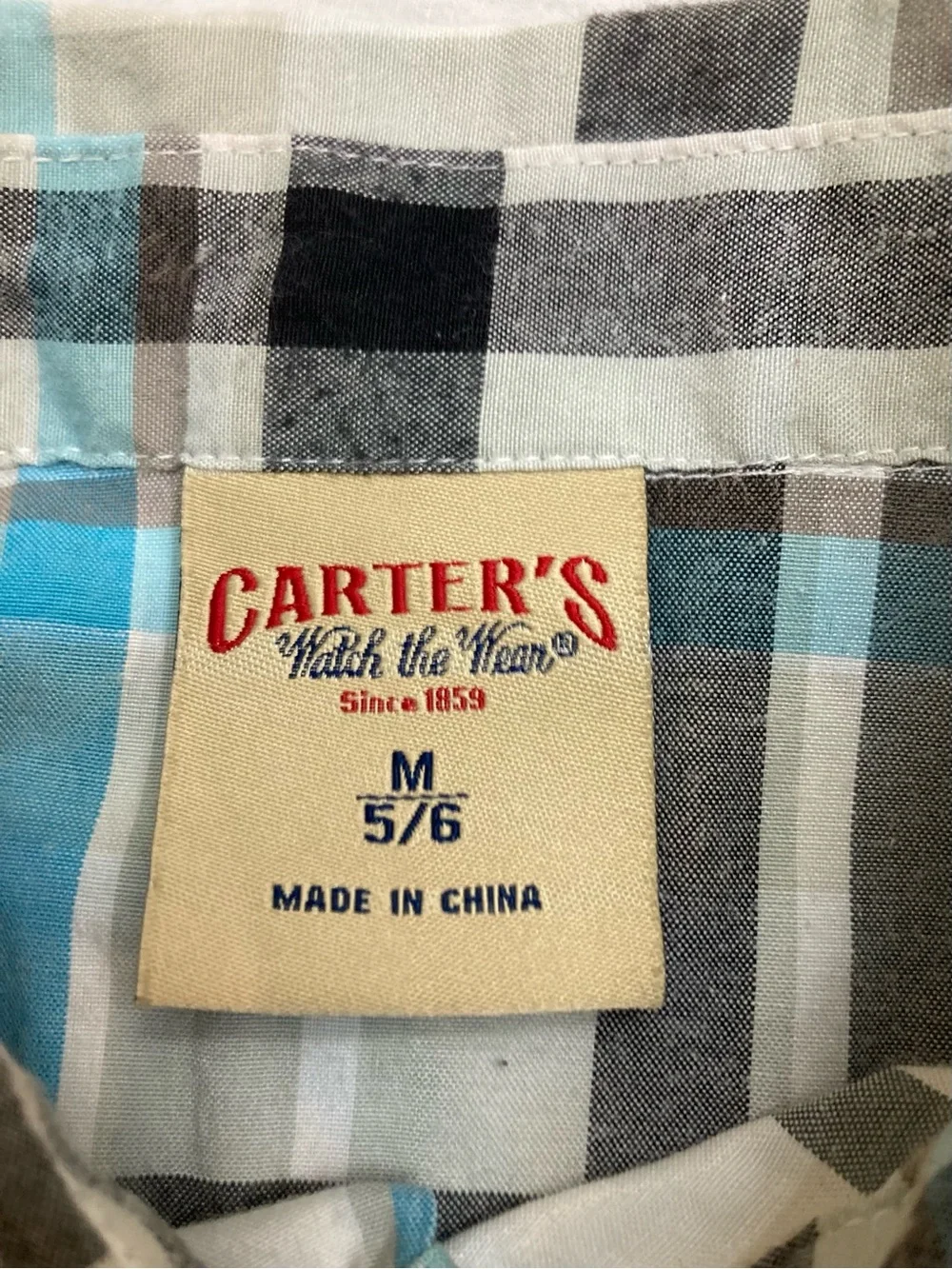 Carter's Plaid Western Shirt with pearl snaps Blue, Gray, White Med (5-6)